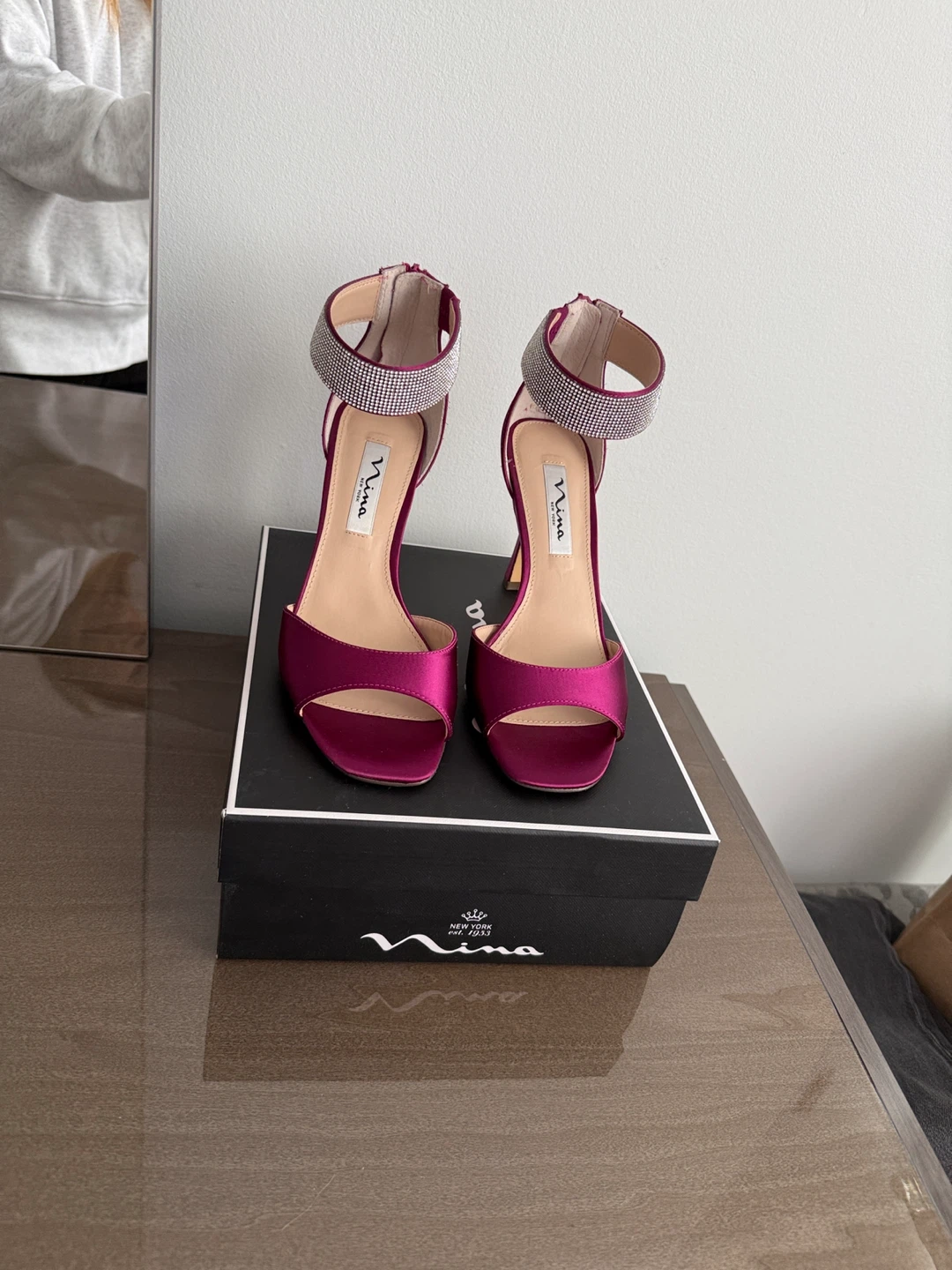 Nina Dezzie-YS Wine Crystal Satin Heels - Size 7 - photo 2