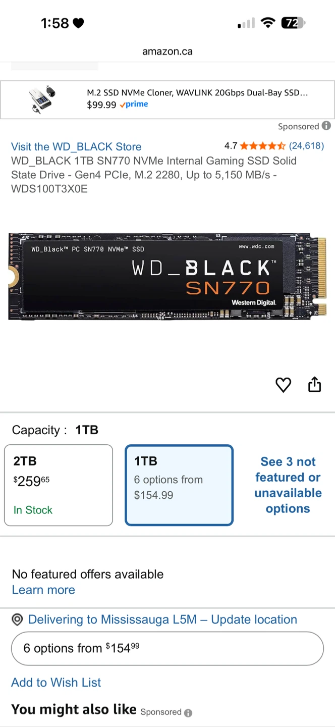 New WD_BLACK SN7100 1TB NVMe SSD