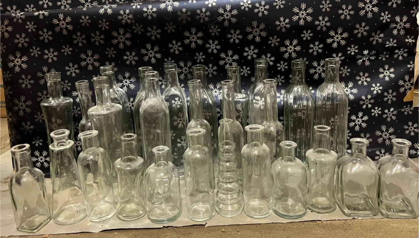 Set of 27 Assorted Clear Glass Bud Vases/Bottles