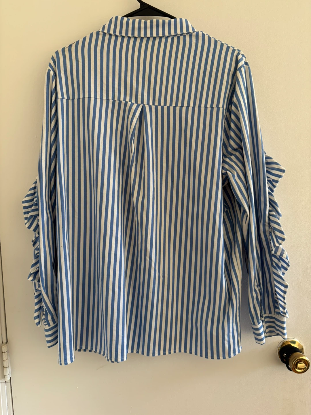 Boohoo Blue Striped Ruffle Sleeve Blouse - photo 3