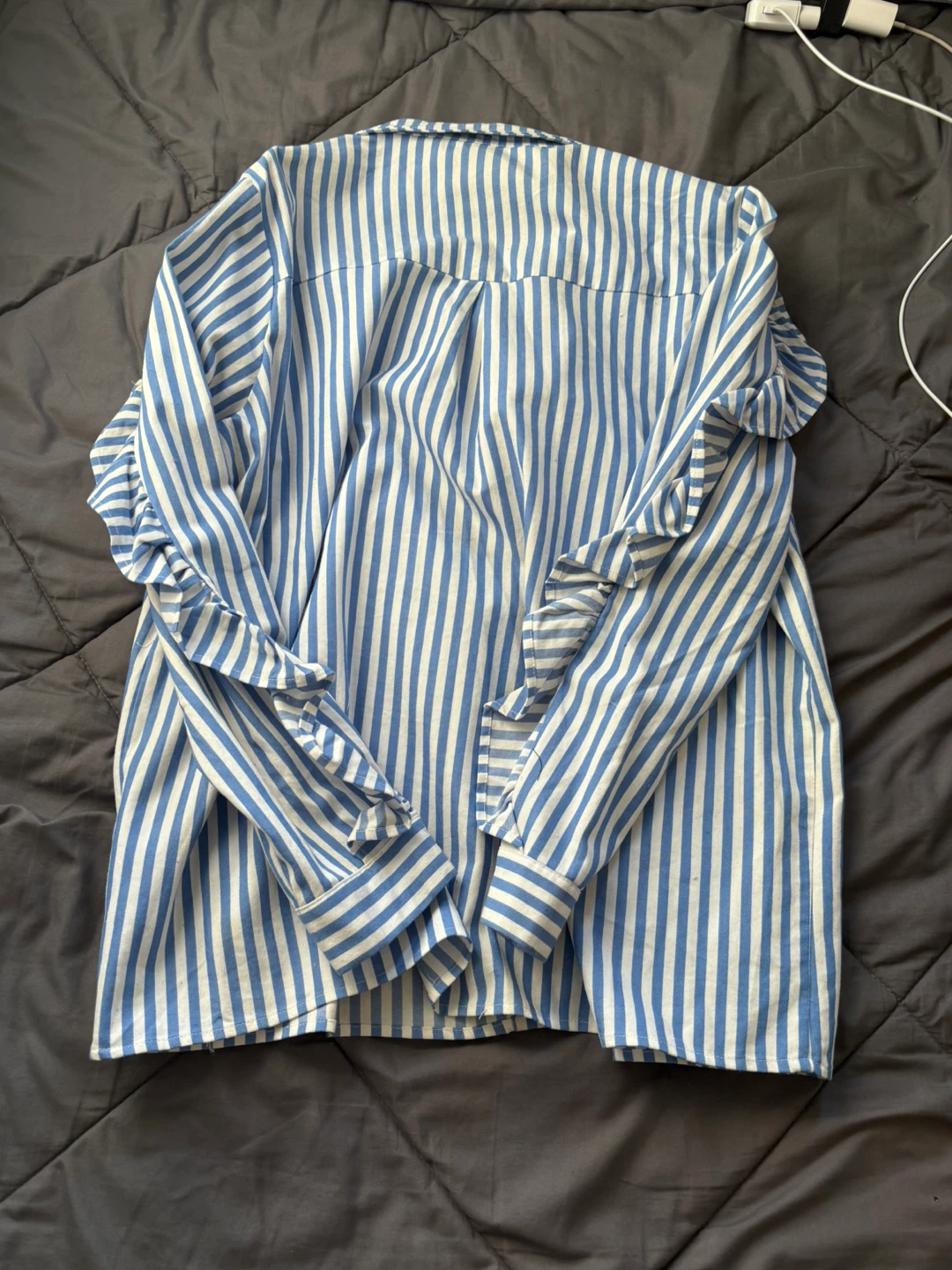 Boohoo Blue Striped Ruffle Sleeve Blouse - photo 5