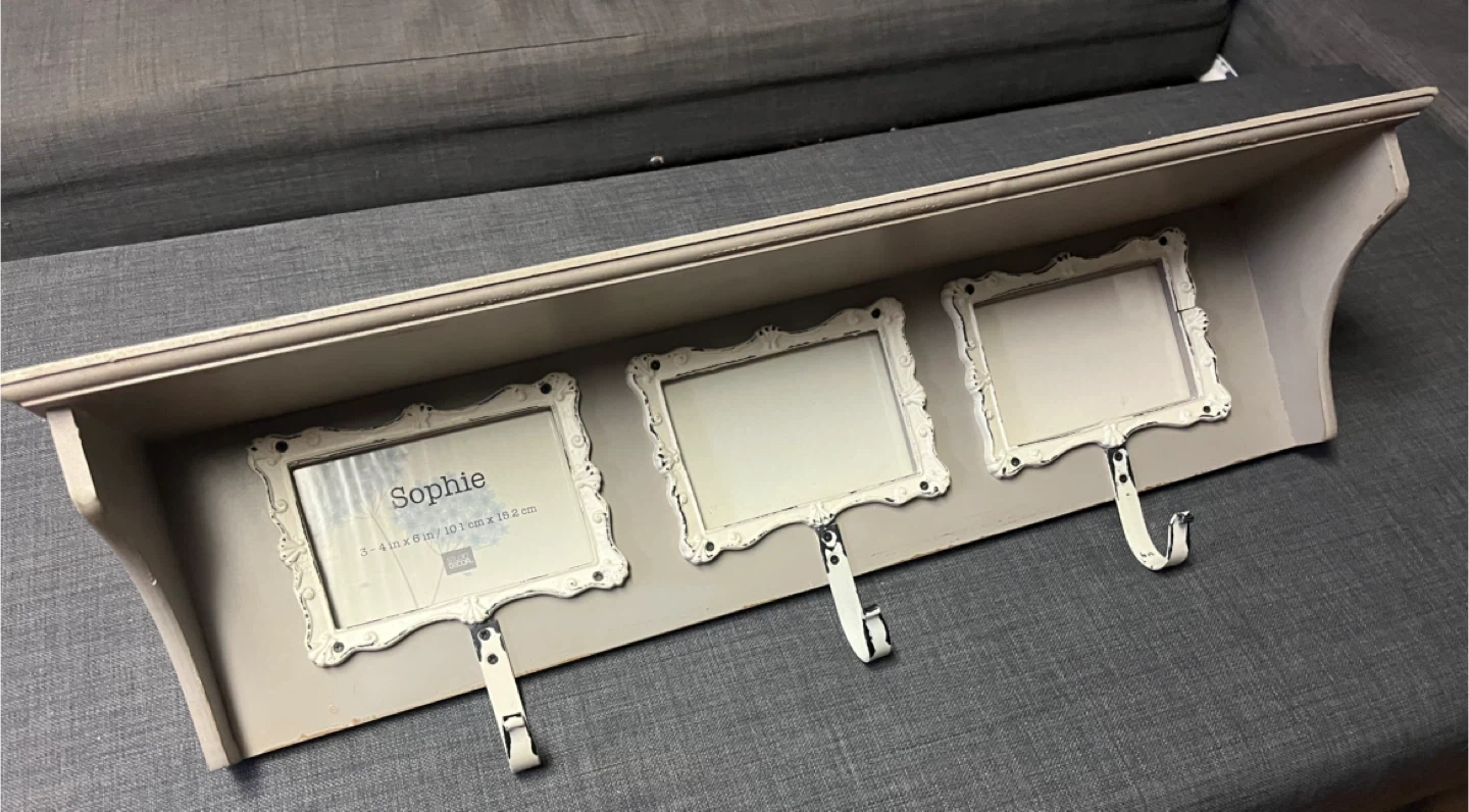 Shelf with Hooks and Photo Slots (3)