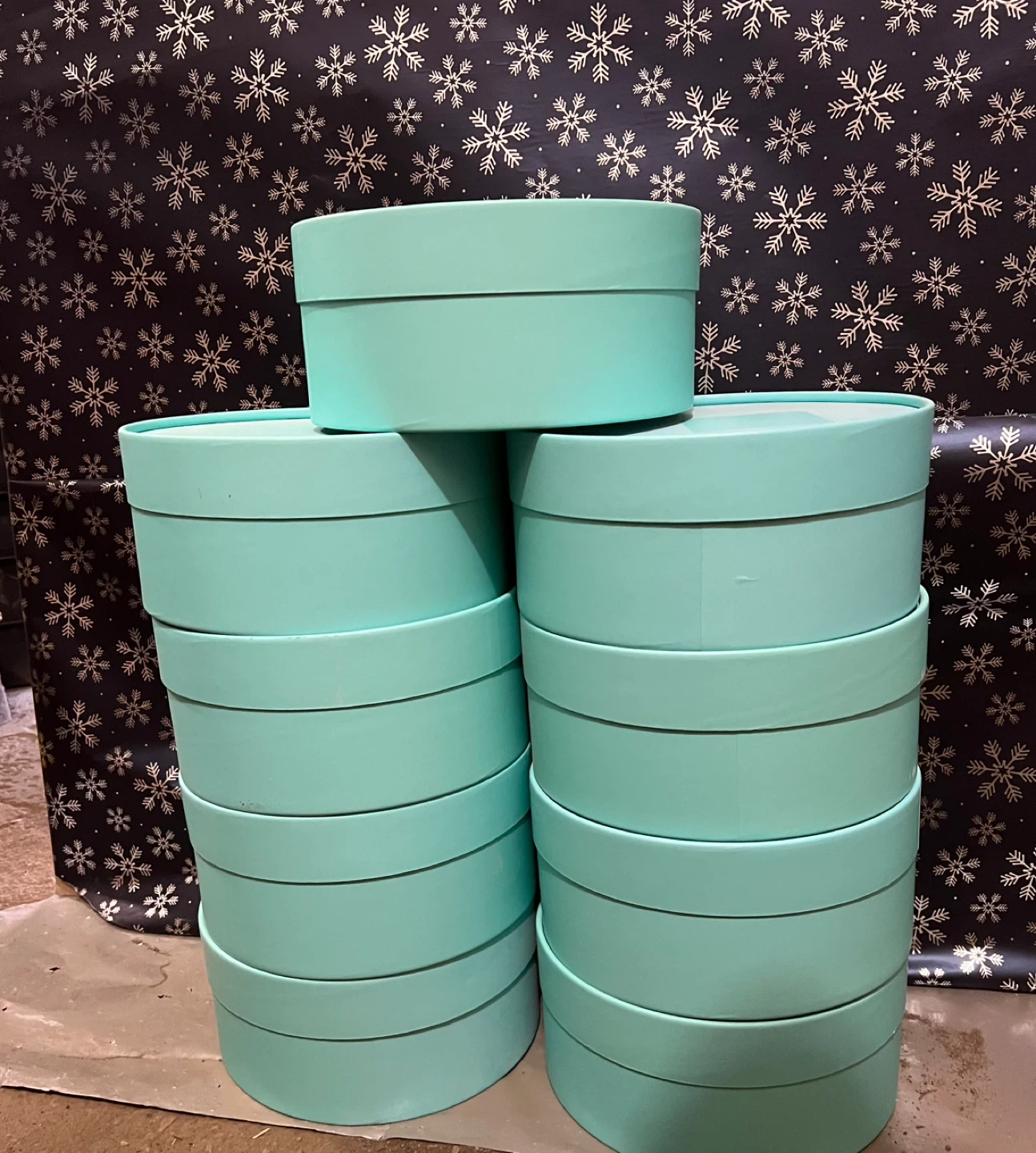 Set of 9 Tiffany Blue Round Gift/Hat Boxes
