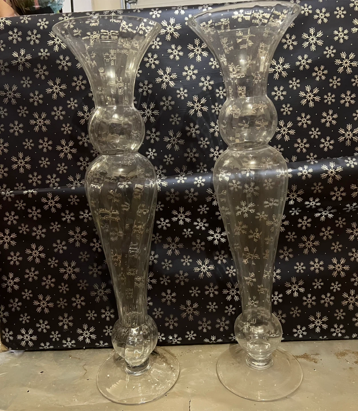 Tall Clear Glass Swirl Vases - Set of 2