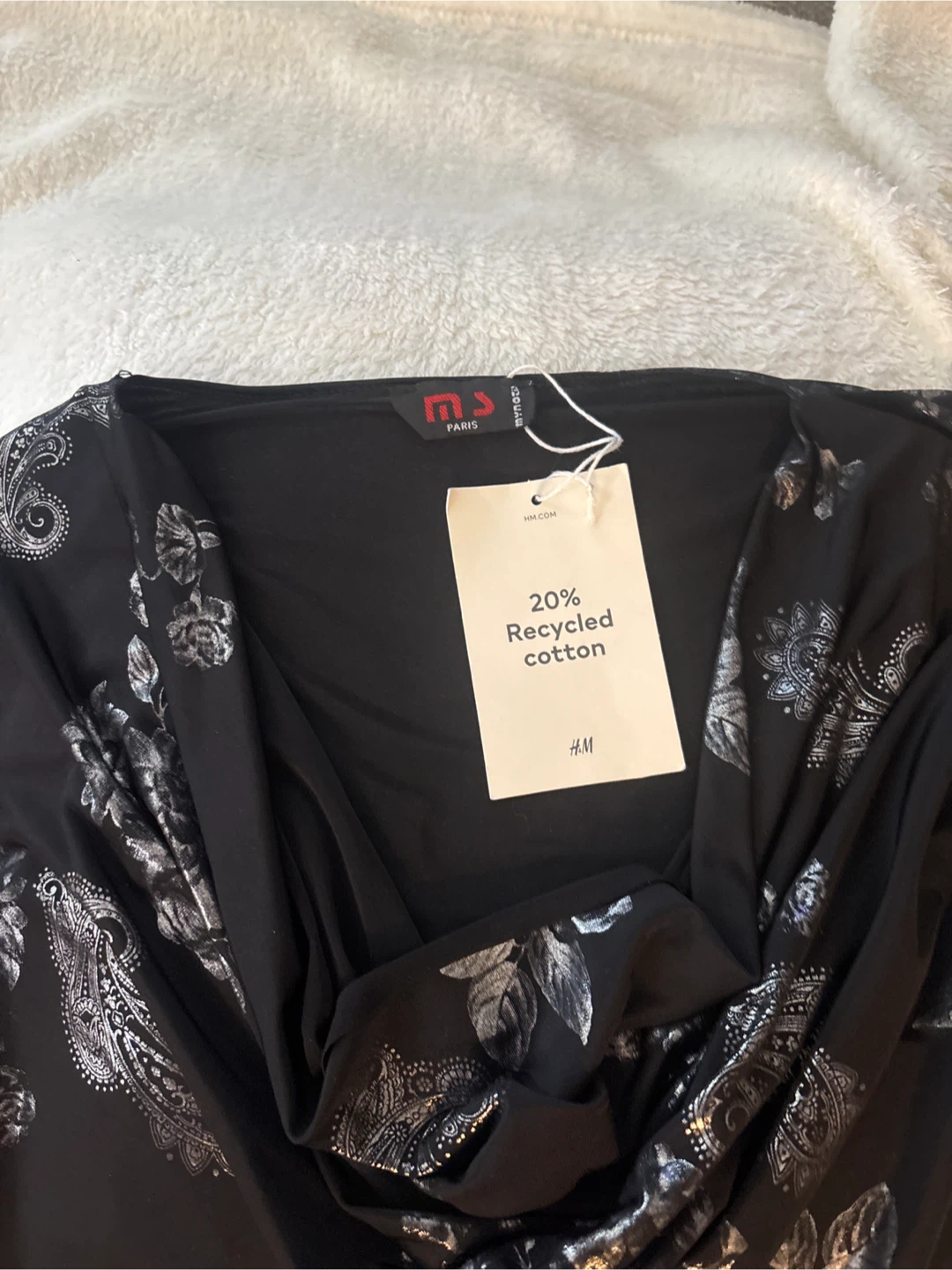 MS Paris Black Floral Long Sleeve Top - Size M - photo 2