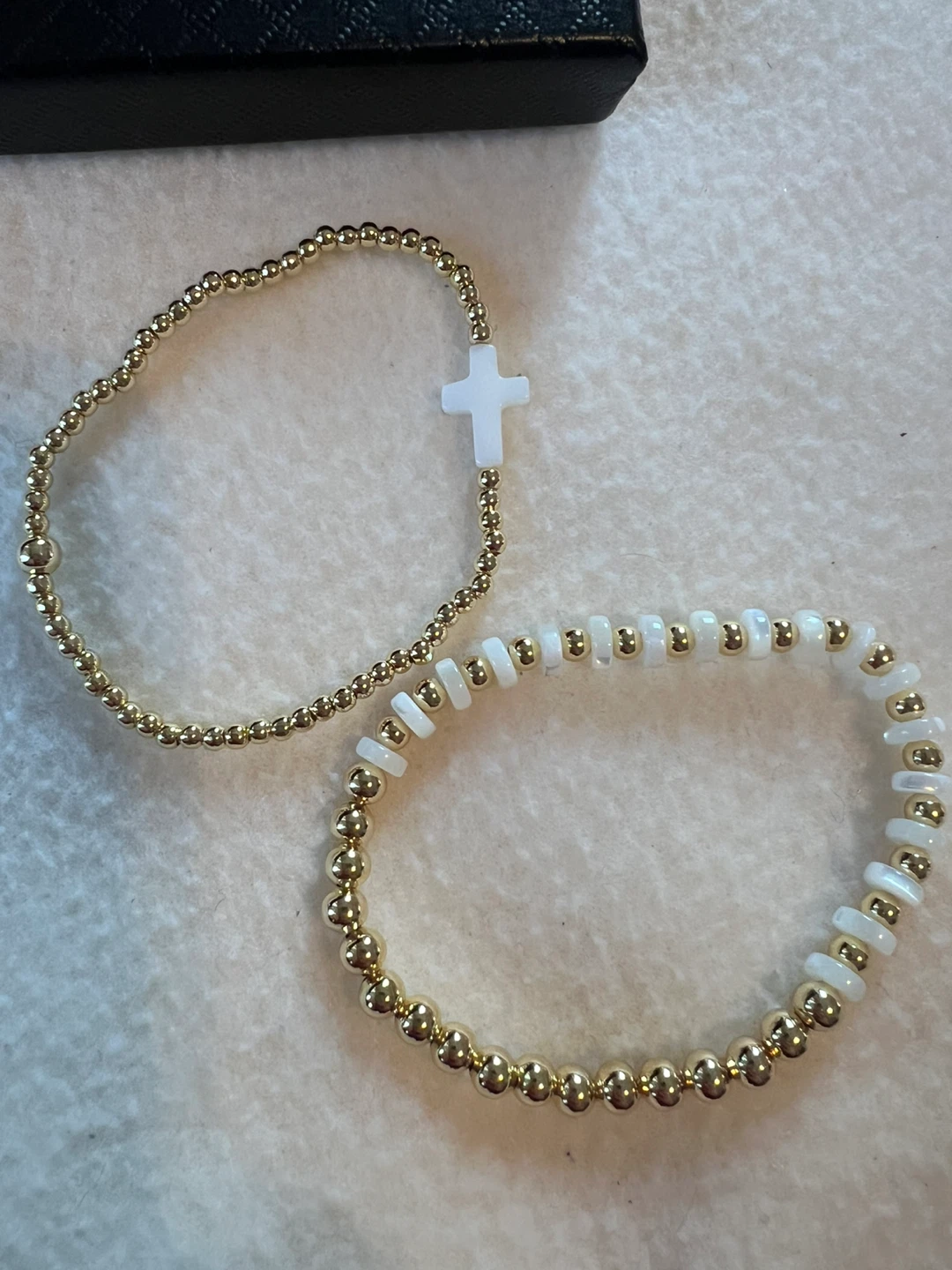 SKQIR Beaded Bracelets - Gold & White, Set of 2 - photo 2