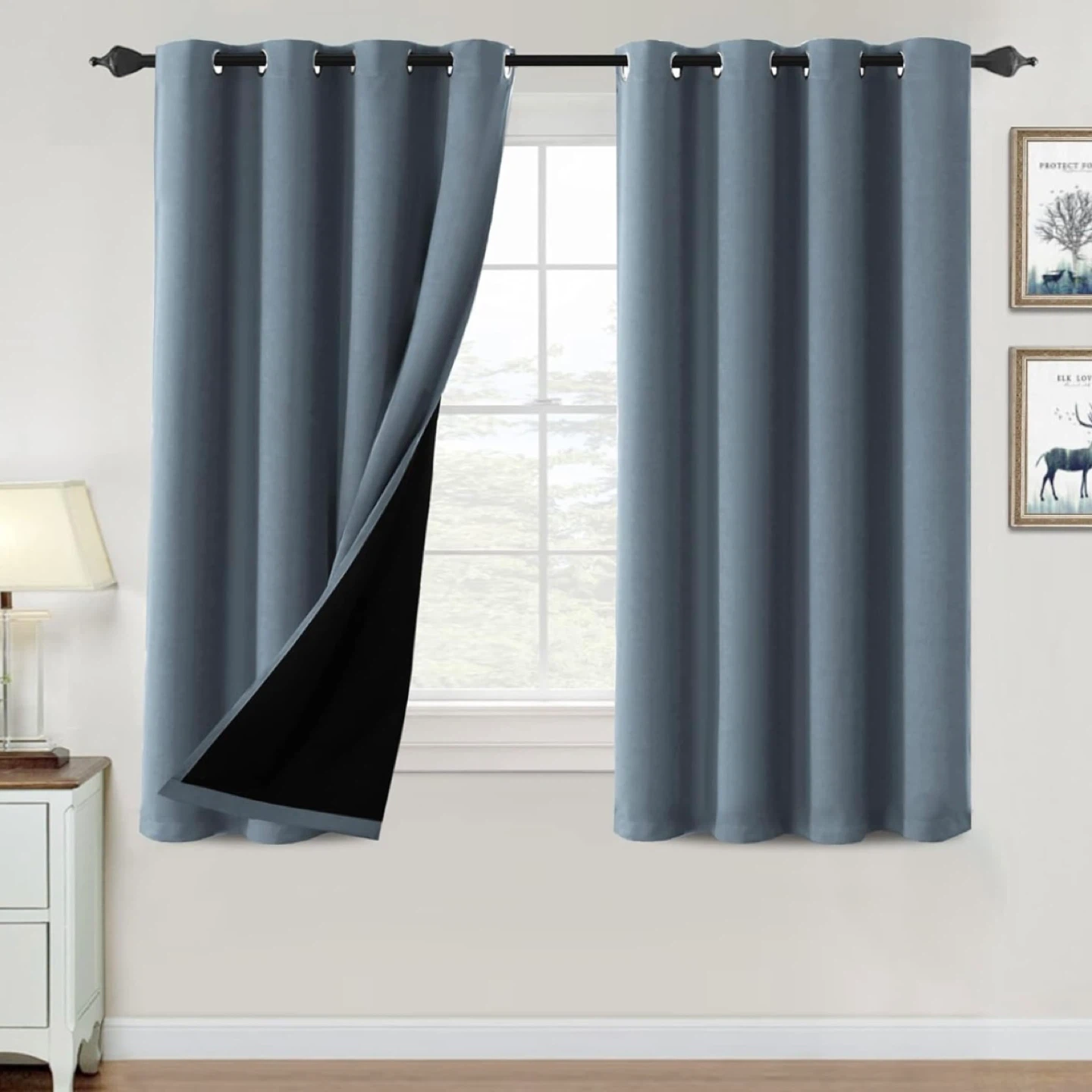 Stone Blue Colour 100% Full Light Blackout Curtain Panels