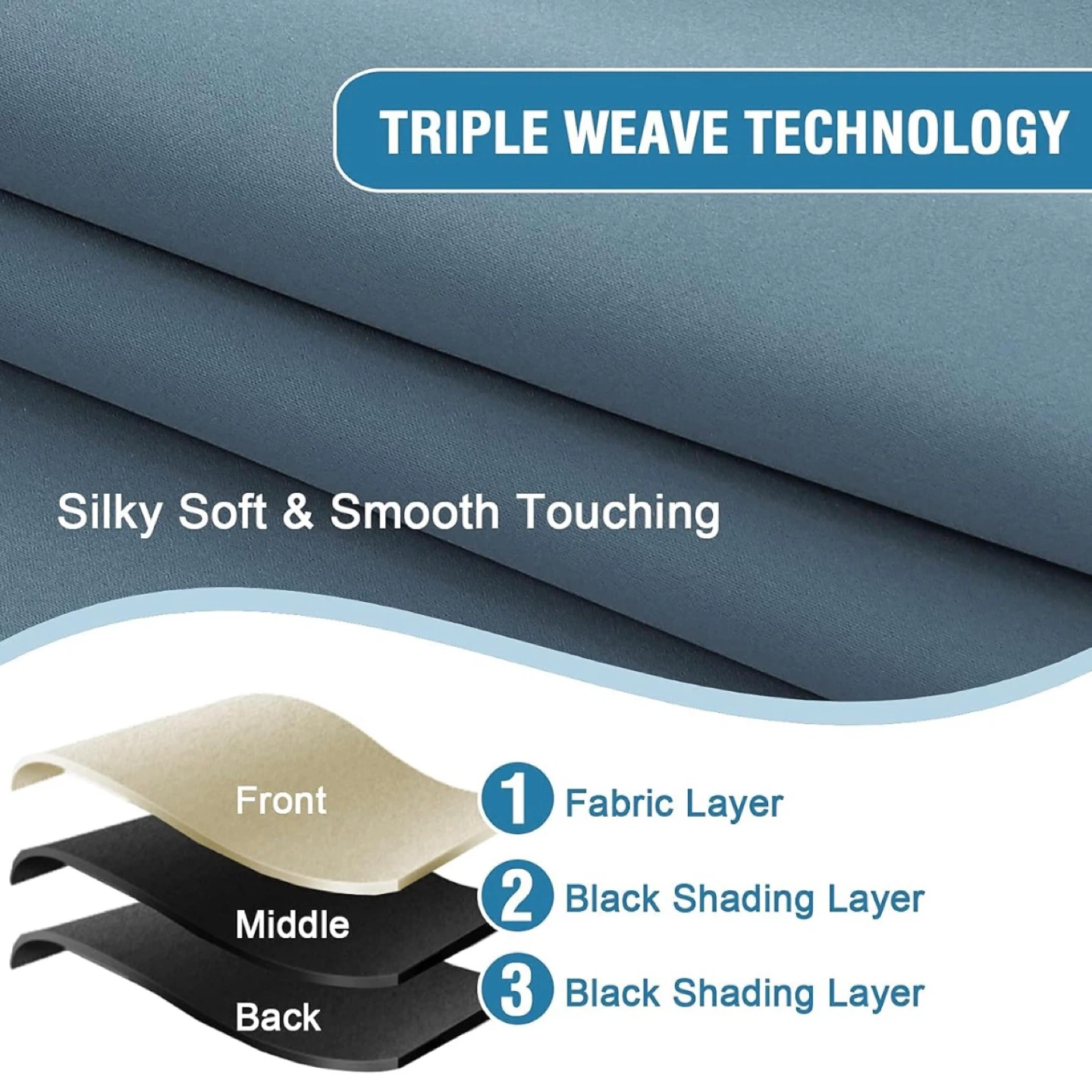 Stone Blue Colour 100% Full Light Blackout Curtain Panels - photo 4