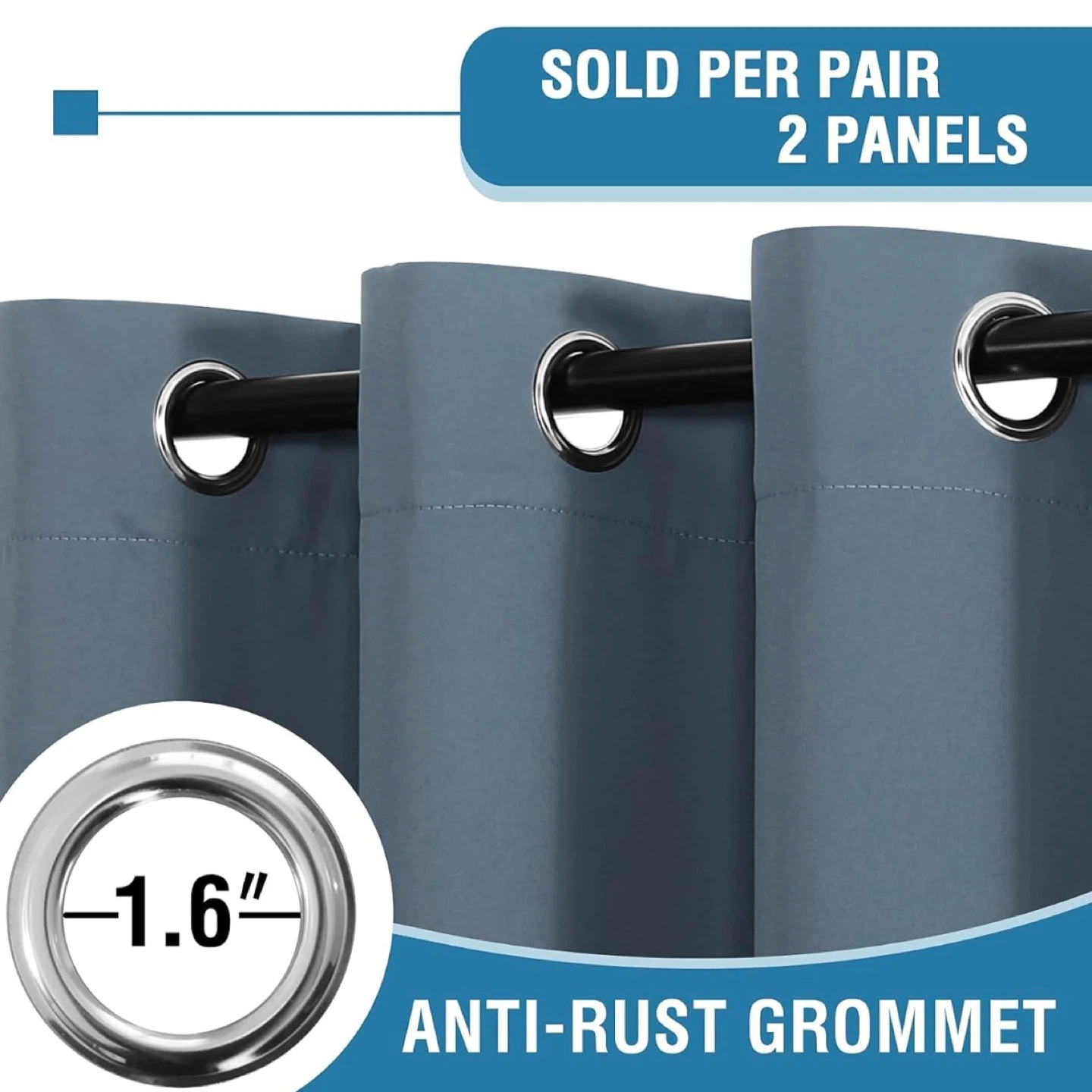 Stone Blue Colour 100% Full Light Blackout Curtain Panels - photo 3