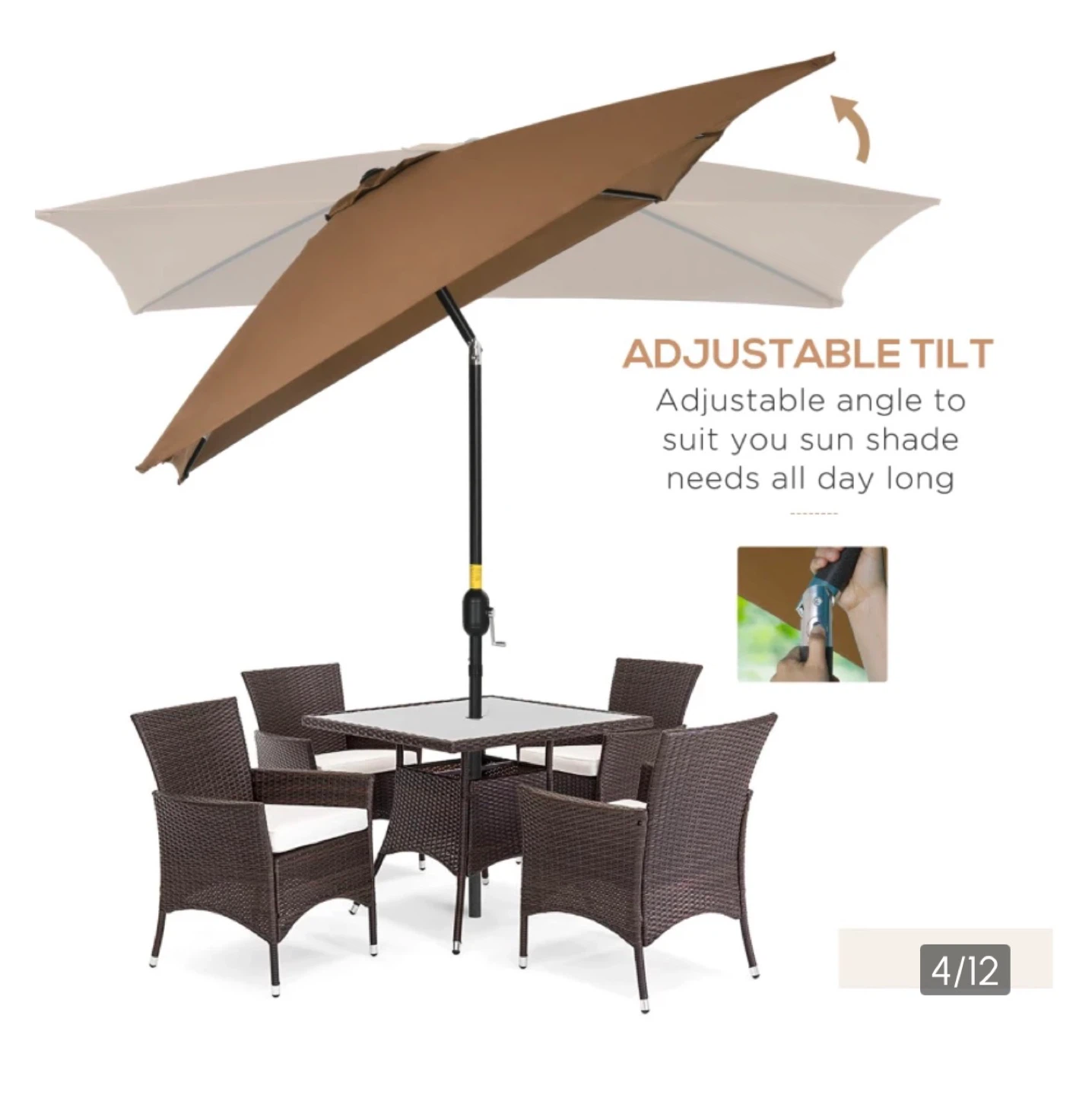 Outsunny 6.5x10ft Rectangle Patio Umbrella - Coffee - photo 2