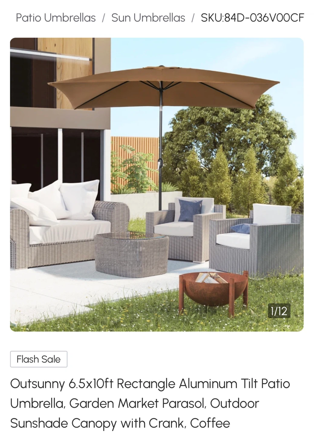 Outsunny 6.5x10ft Rectangle Patio Umbrella - Coffee - photo 5