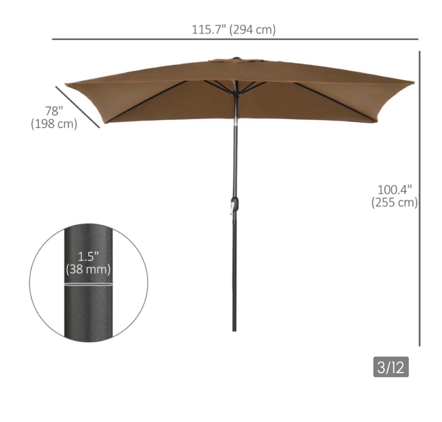 Outsunny 6.5x10ft Rectangle Patio Umbrella - Coffee - photo 3
