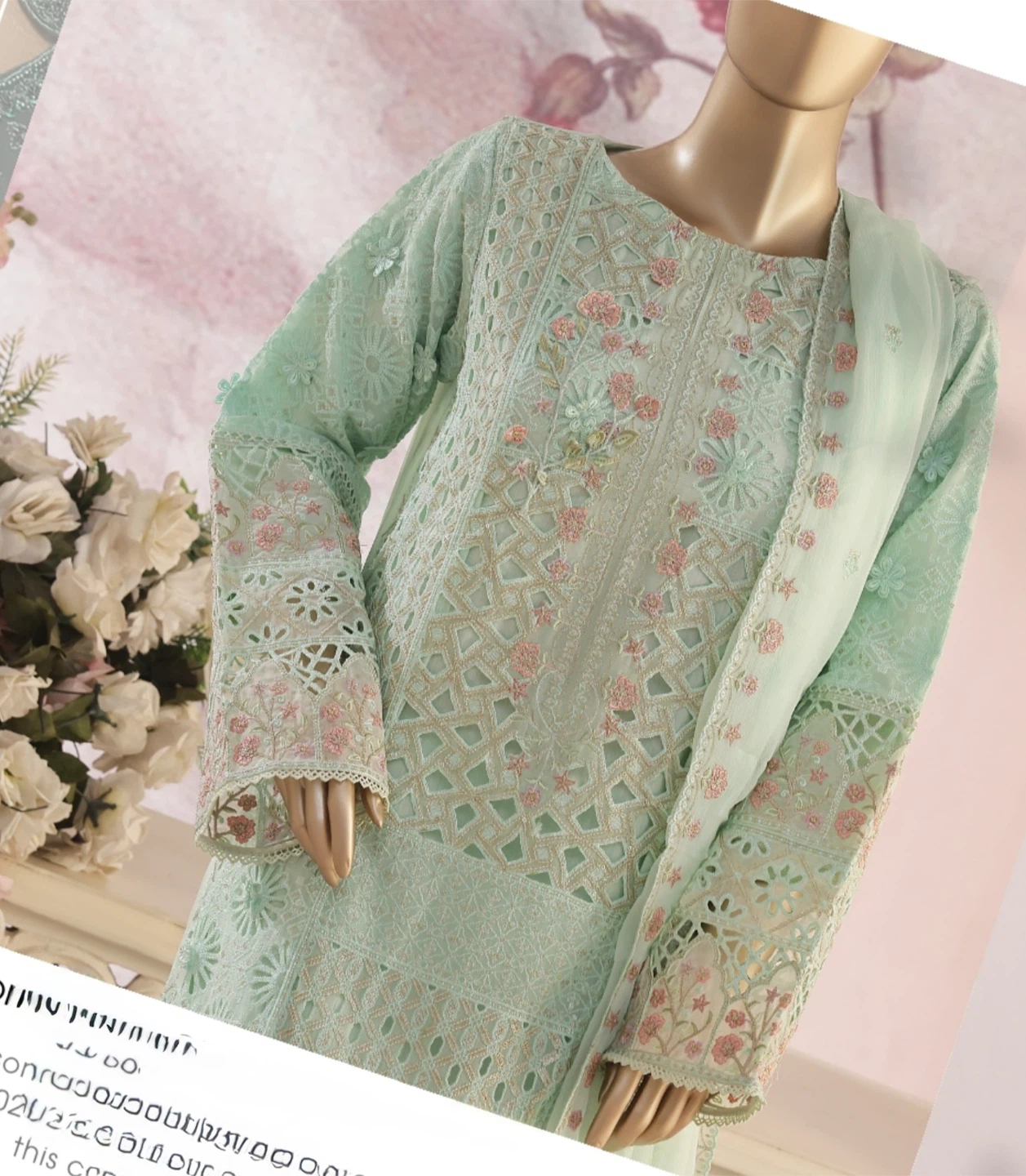 Asim Jofa Mint Green Embroidered Lawn Suit