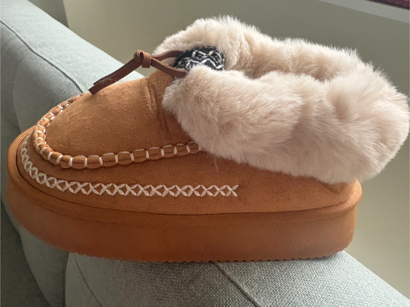 Brown Fur Lined Moccasin Slippers - photo 3