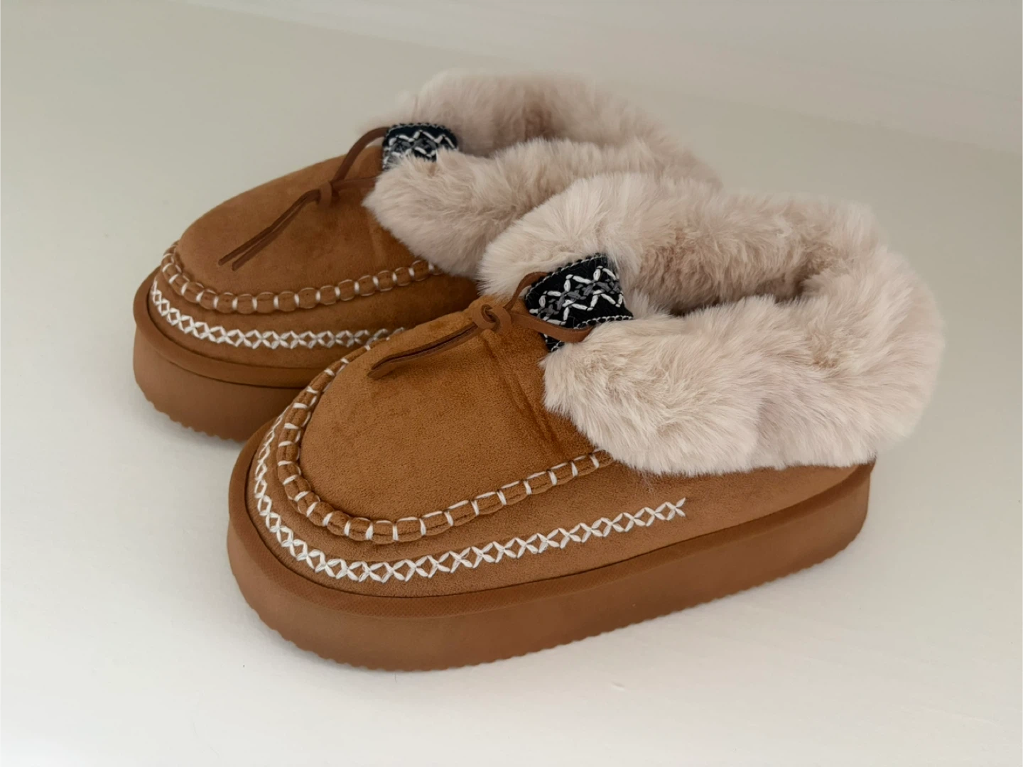 Brown Fur Lined Moccasin Slippers - photo 2