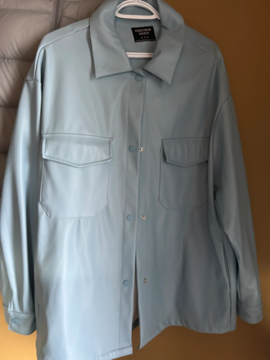 Streetwear Society XL Light Blue Faux Leather Jacket