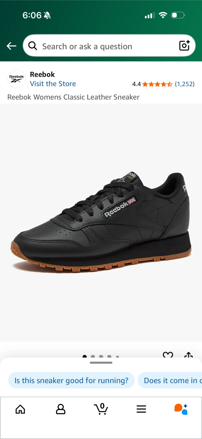 Reebok Classic unisex Leather Sneaker, Size 8 Black