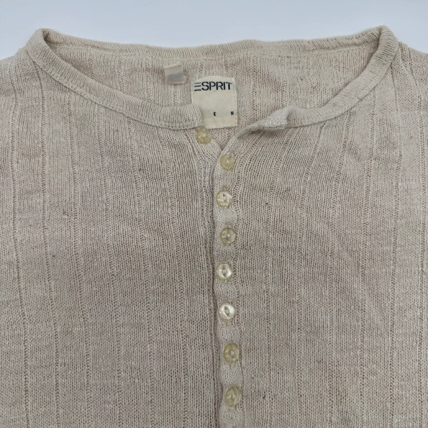 ESPRIT Men’s Ribbed Henley Long Sleeve Shirt Size L – Like New - photo 2