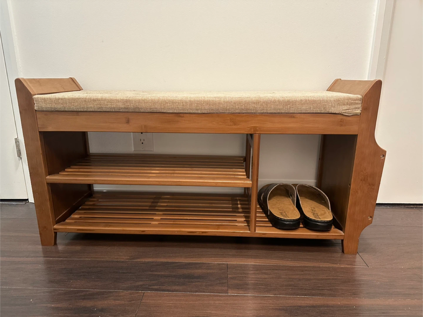 Bamboo Shoe Bench with Cushion Seat