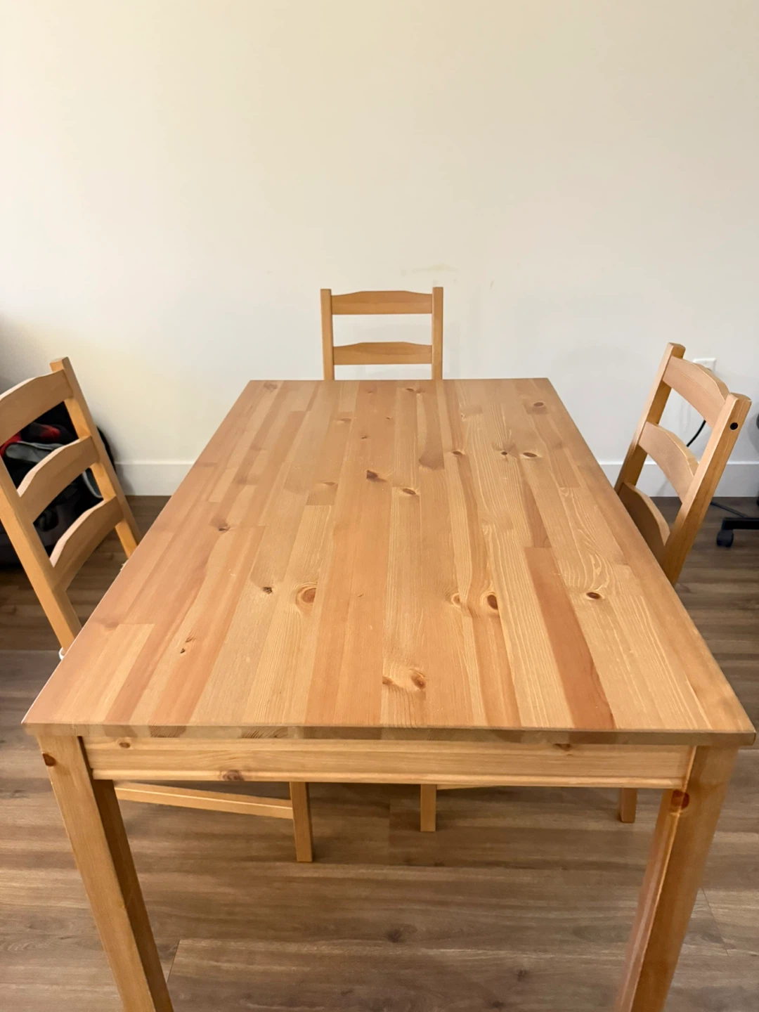 IKEA Solid Pine Dining Table & 3 Chairs