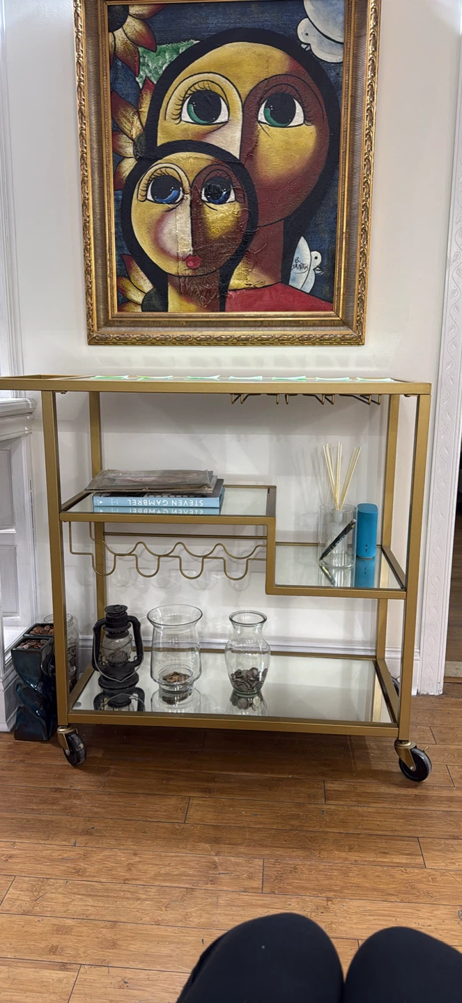 Gold Bar Cart with Glass Shelves