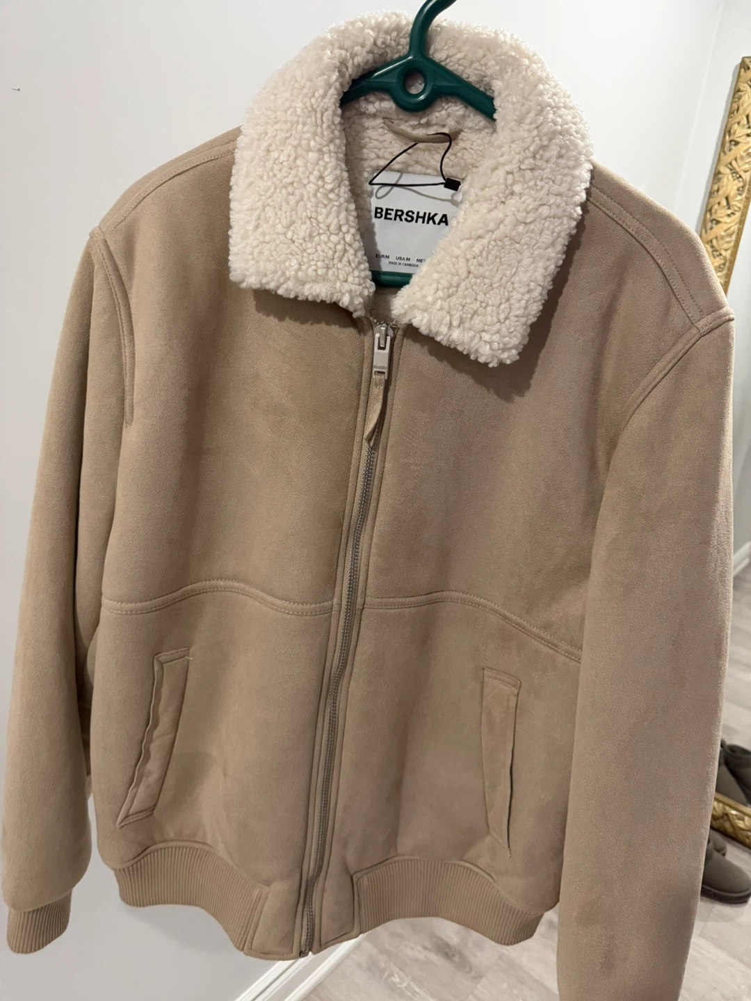 Bershka Faux Shearling Jacket, Beige M