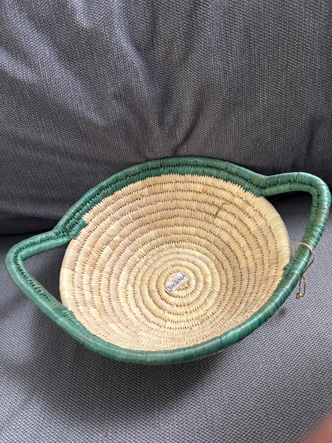 Ten By Three Handmade Basket with Handles Green accents