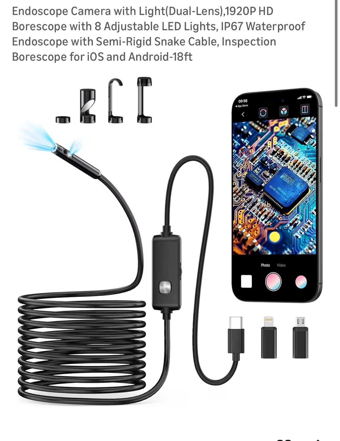 Brand New Endoscope Camera with Light(Dual-Lens)