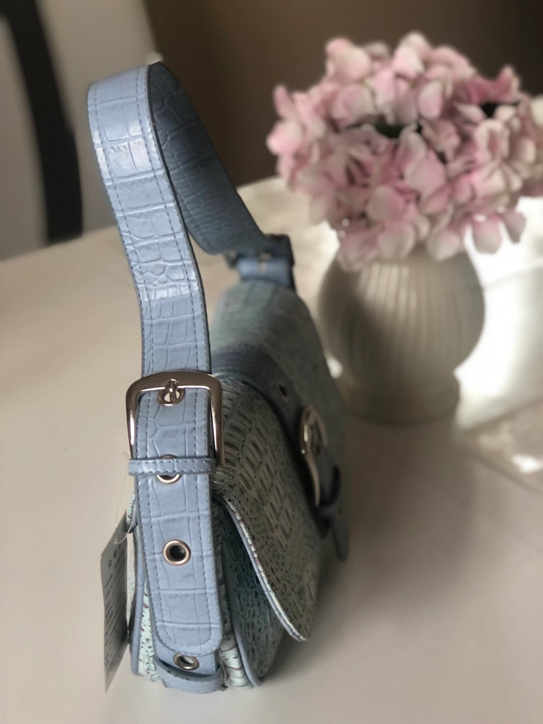 Blue Croc Embossed Shoulder Bag - photo 3