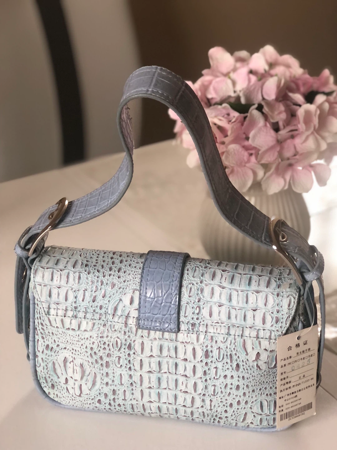Blue Croc Embossed Shoulder Bag - photo 2