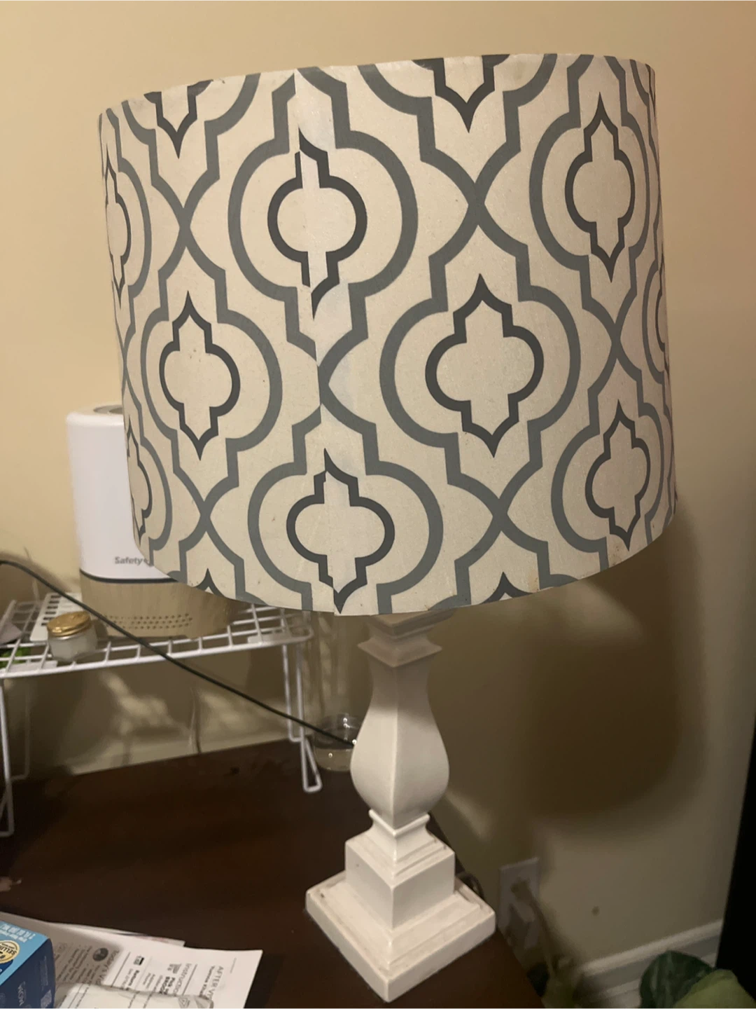White Table Lamp with Patterned Shade