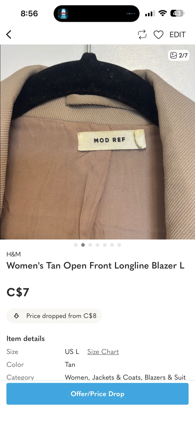 #giving Mod Ref Women's Tan Open Front Longline Blazer - L - photo 2