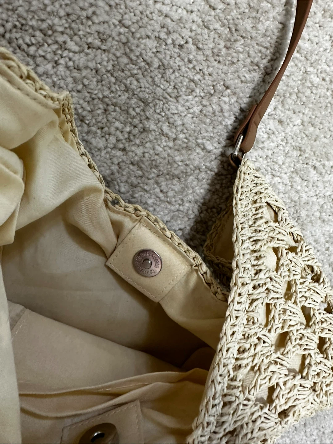 Woven Shoulder Bag - Beige with Brown Handle - photo 3