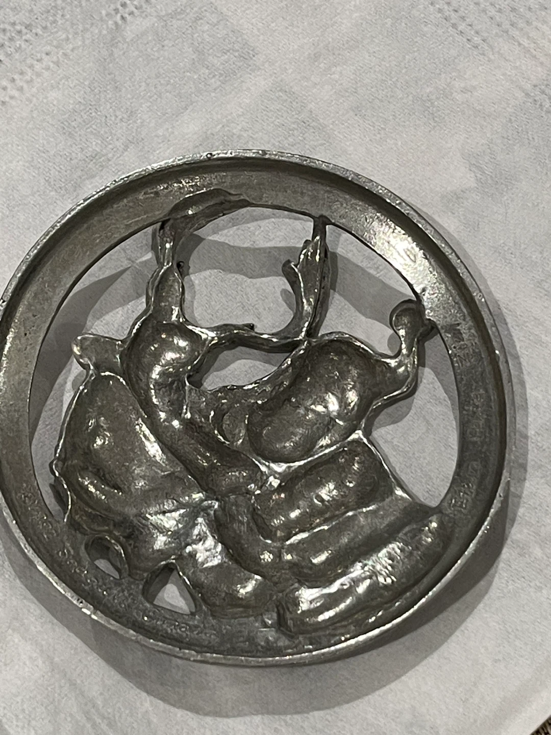 1992 Seagull Pewter Santa & Reindeer Ornament - photo 3