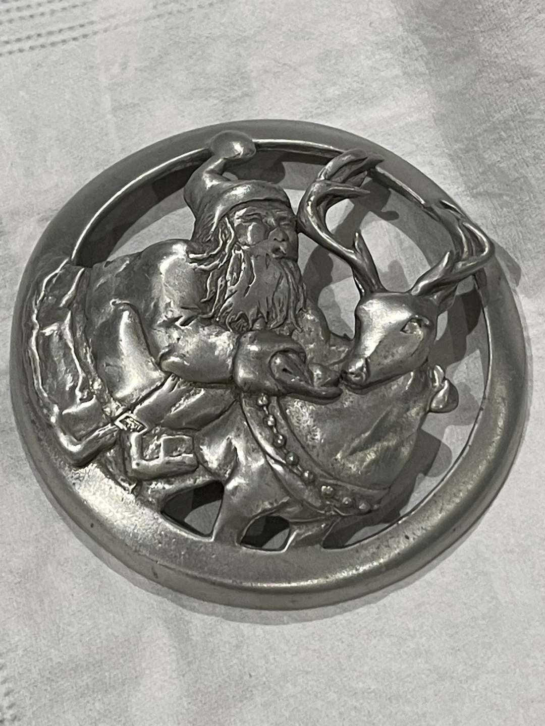 1992 Seagull Pewter Santa & Reindeer Ornament