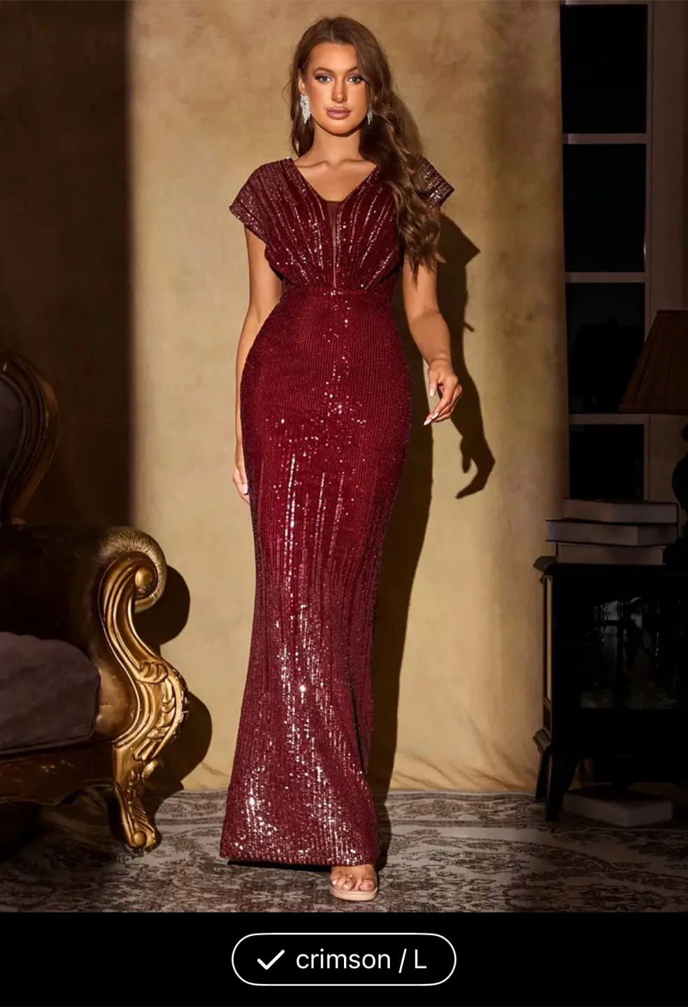 New - Crimson Sequin Maxi Dress - Size L