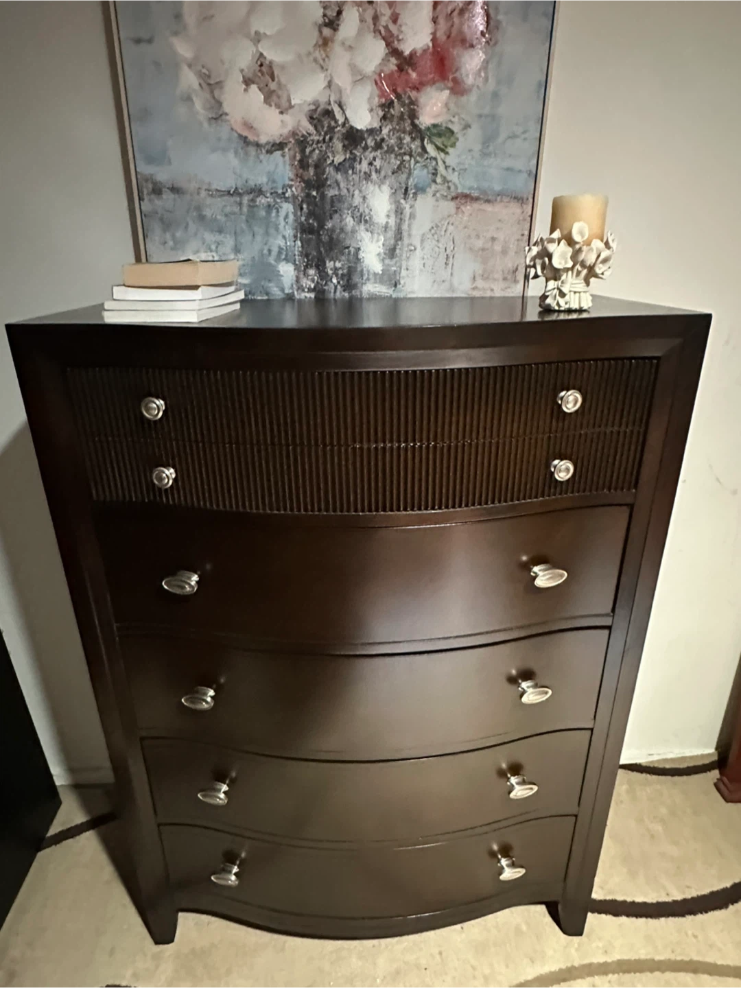 Dark Brown Wooden 5-Drawer Dresser - photo 2