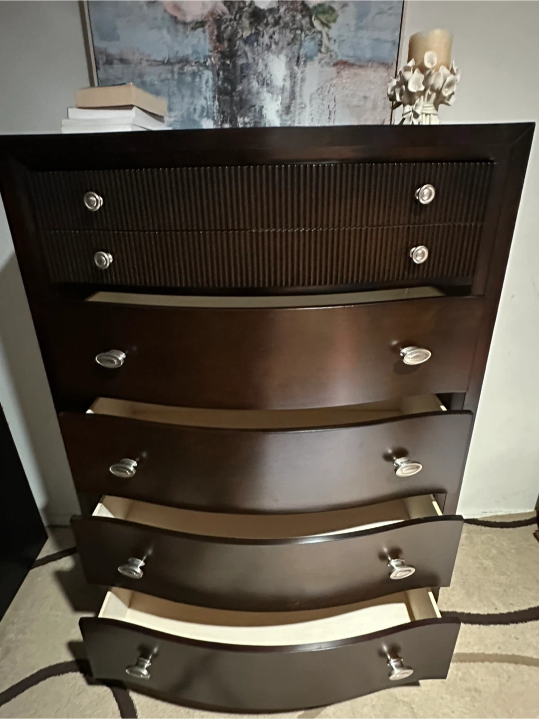 Dark Brown Wooden 5-Drawer Dresser - photo 4