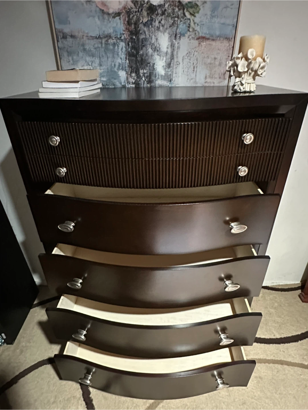 Dark Brown Wooden 5-Drawer Dresser