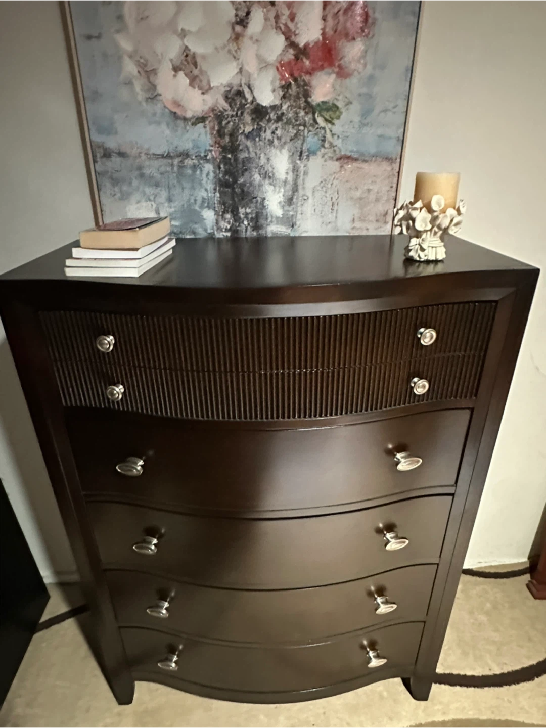 Dark Brown Wooden 5-Drawer Dresser - photo 3
