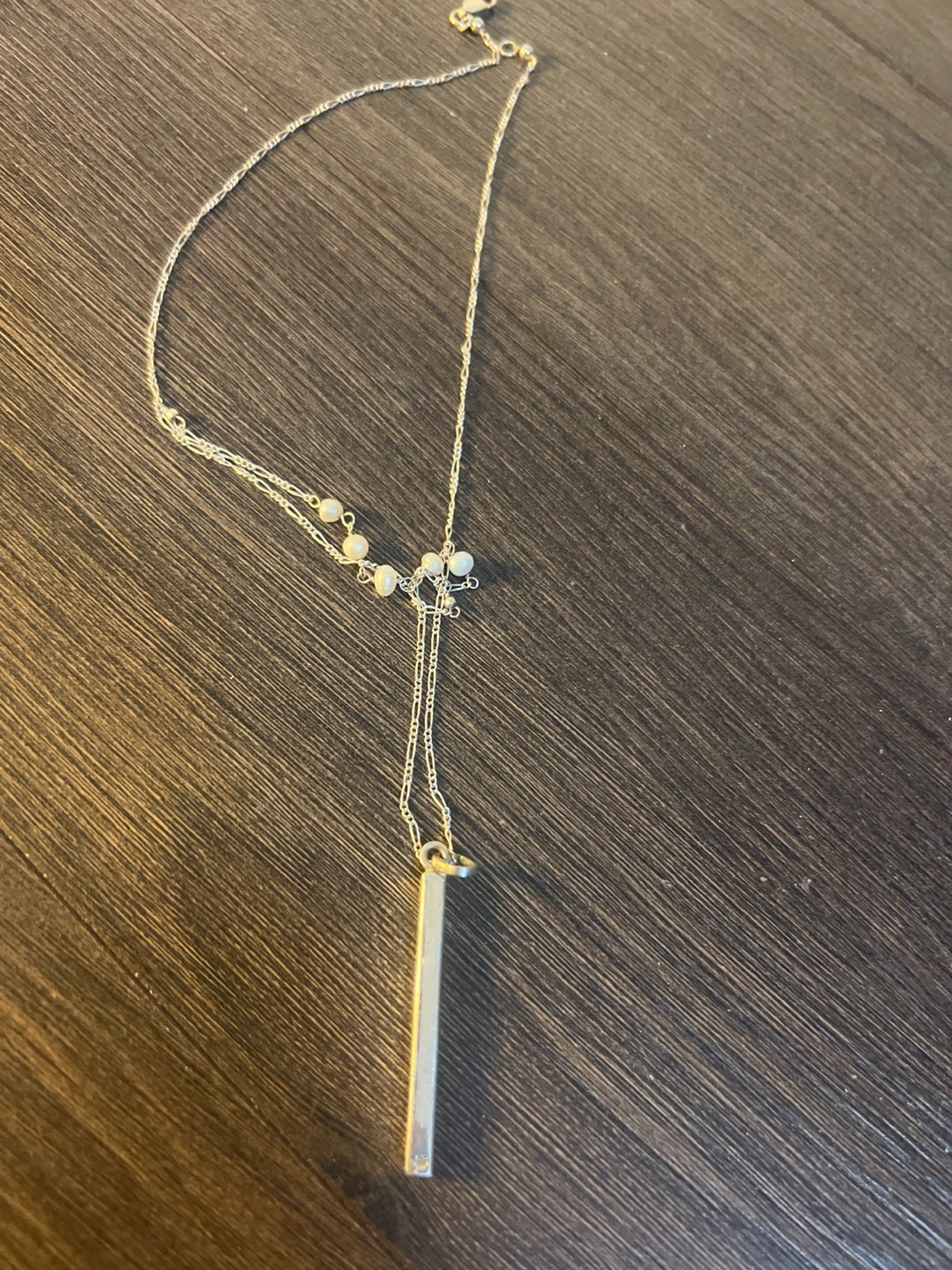 Silver Tone Necklace with Bar Pendant