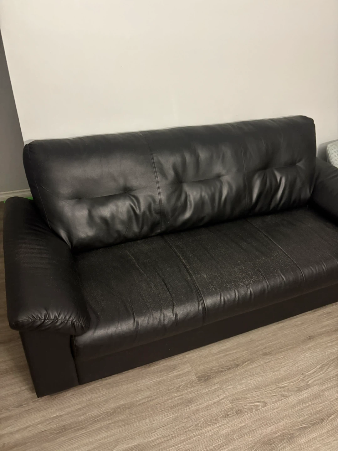 Black Leather Sofa - Used Condition - photo 2