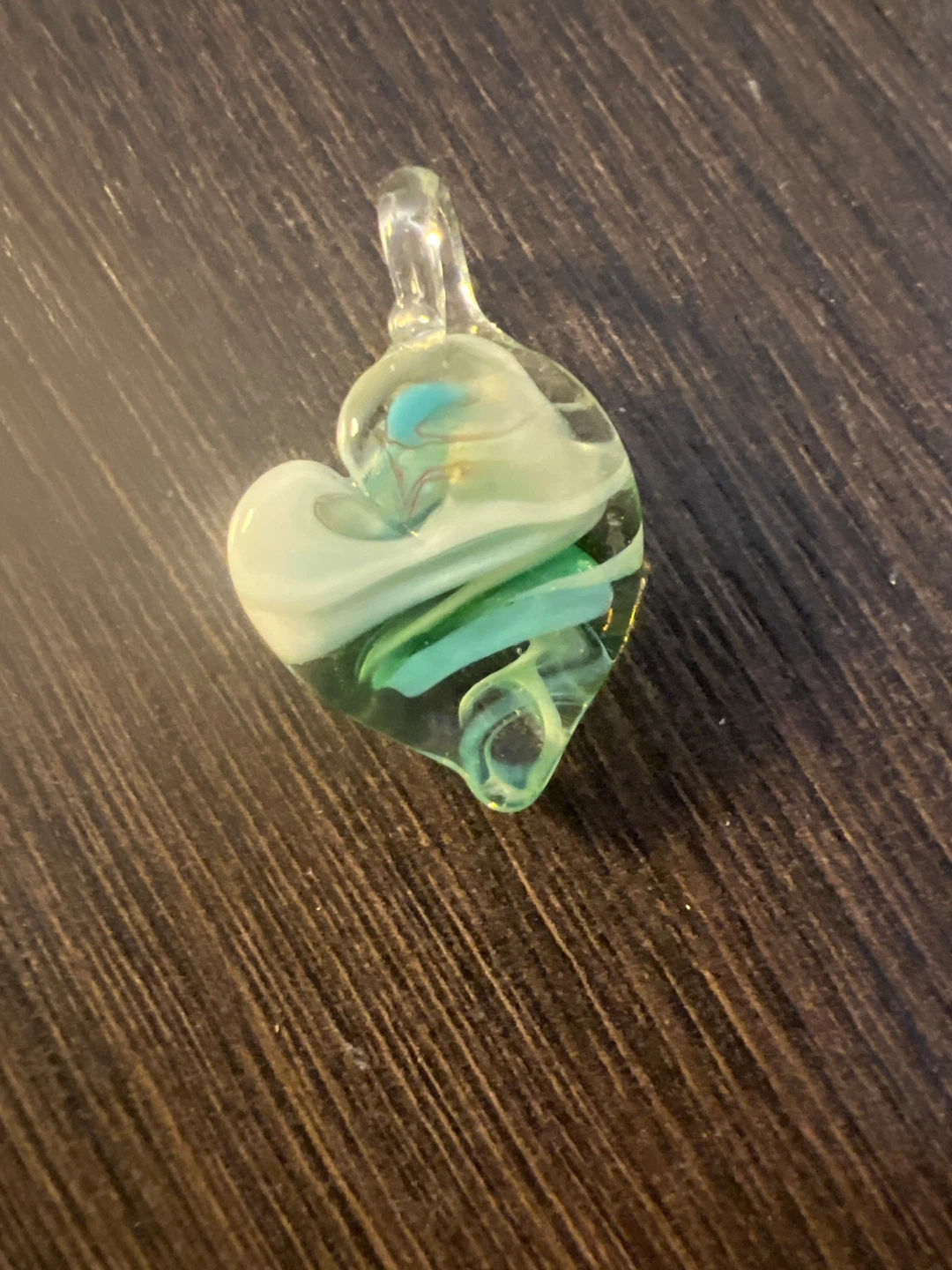 Heart Shaped Glass Pendant - Green & White