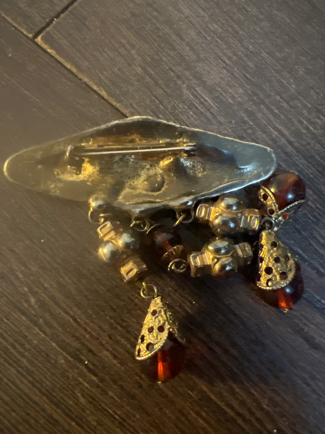 Vintage Gold Tone Brooch with Red Accents - photo 2