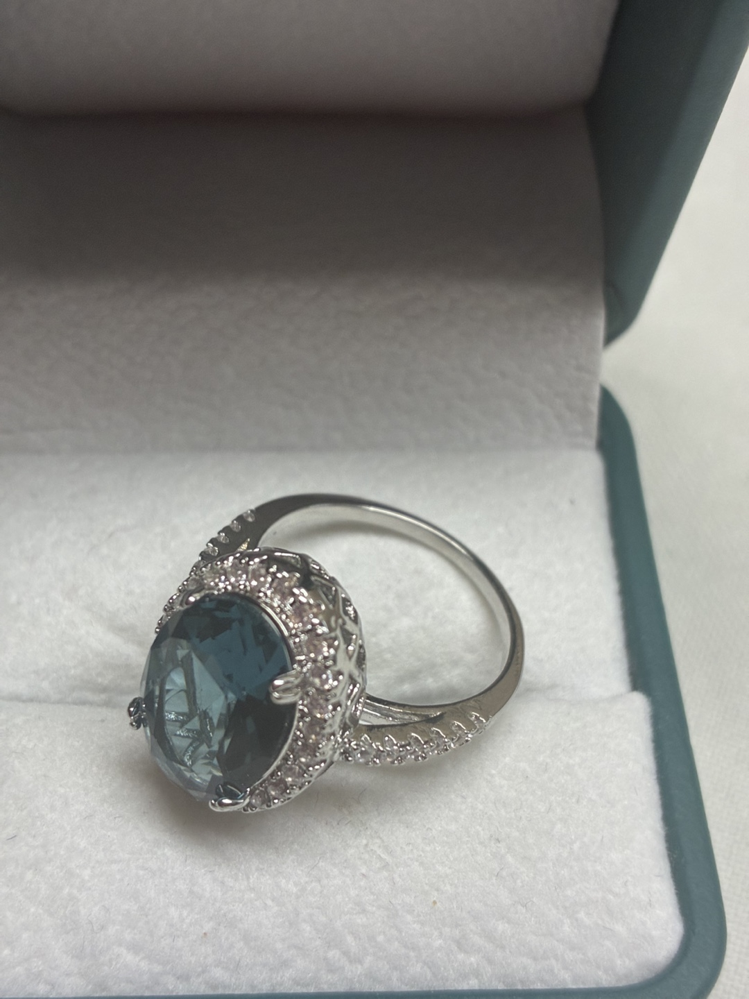 Gorgeous Dark Teal Oval Cut Topaz Sterling Silver Ring  - Size 7 - photo 5