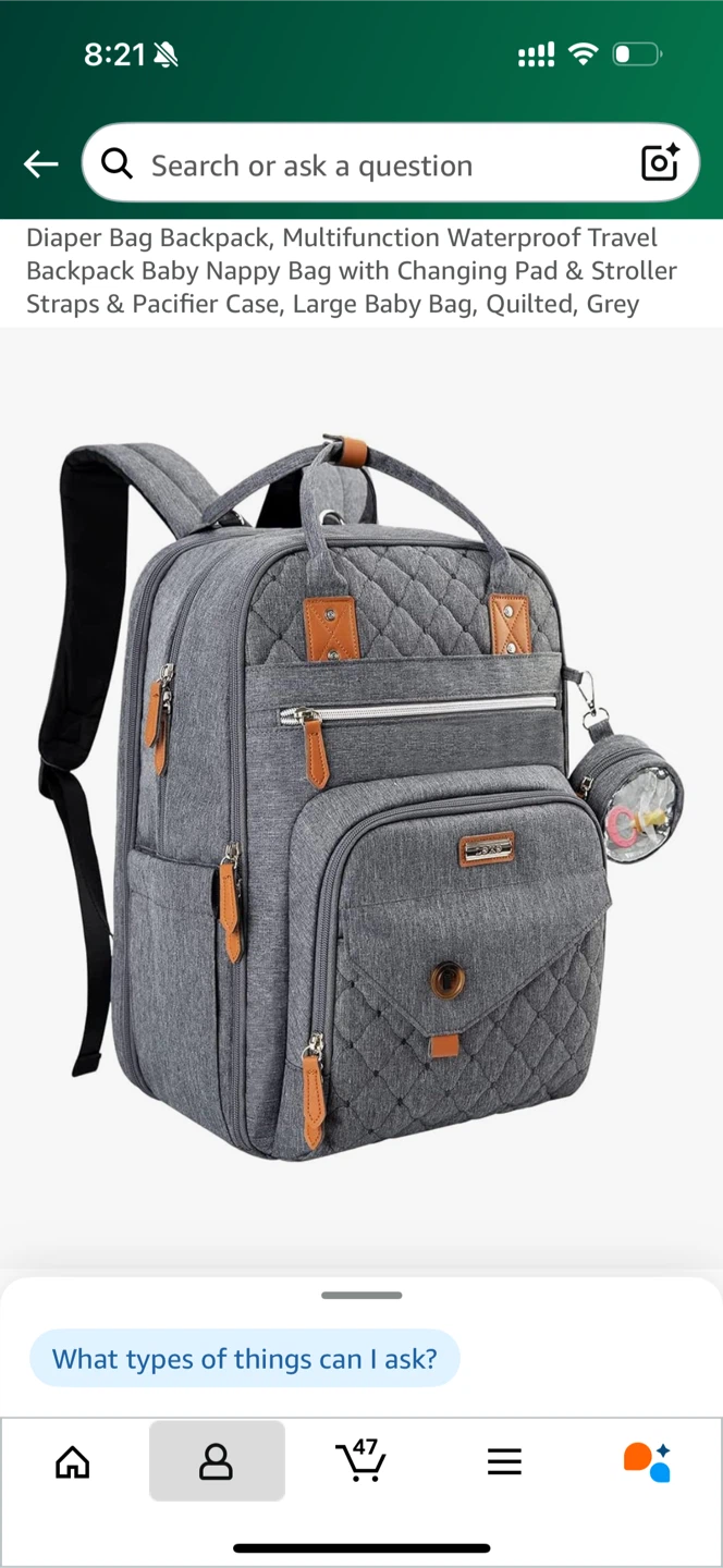 Grey Diaper Bag Backpack with Changing Pad, New