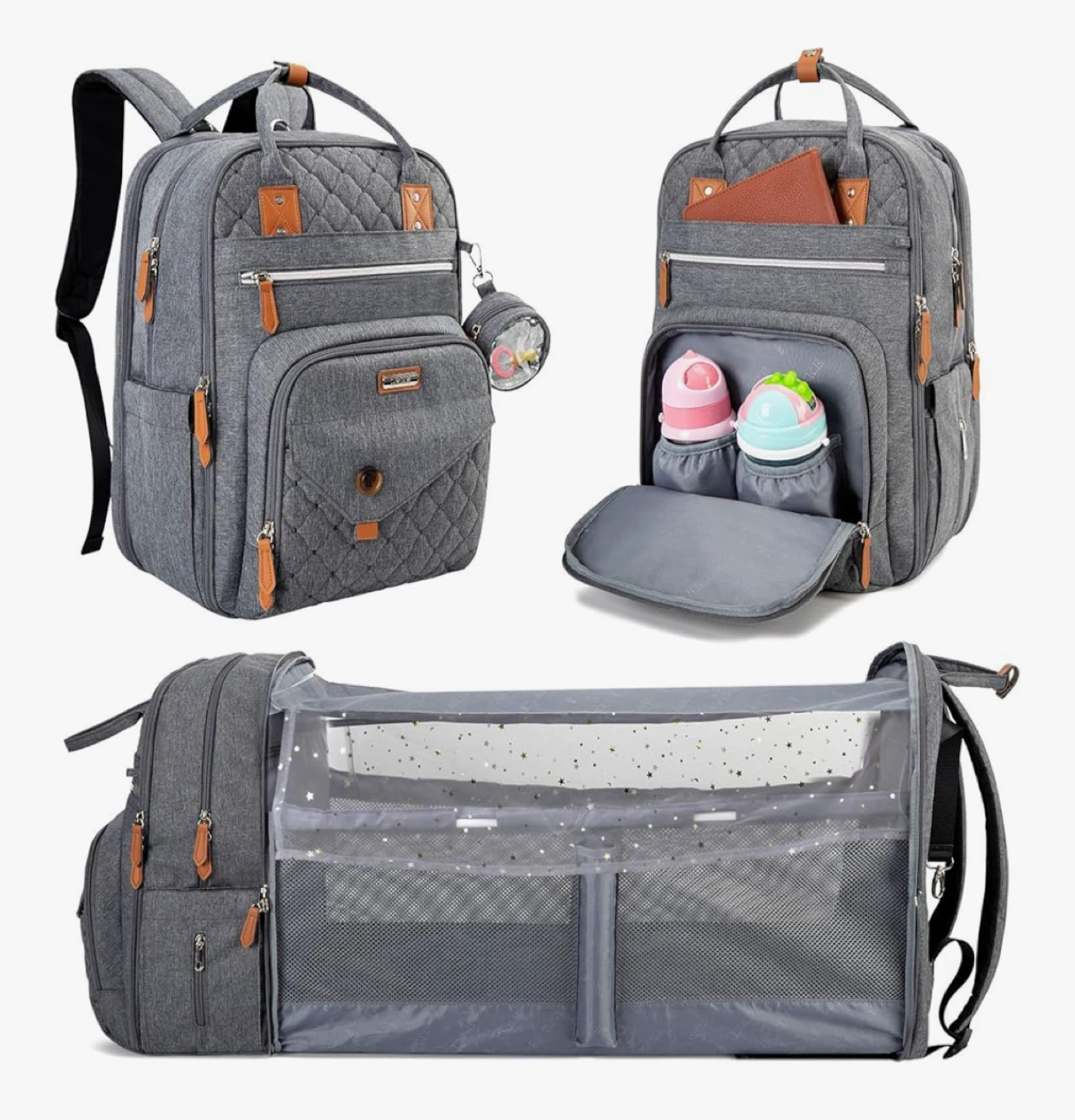 Grey Diaper Bag Backpack with Changing Pad, New - photo 2