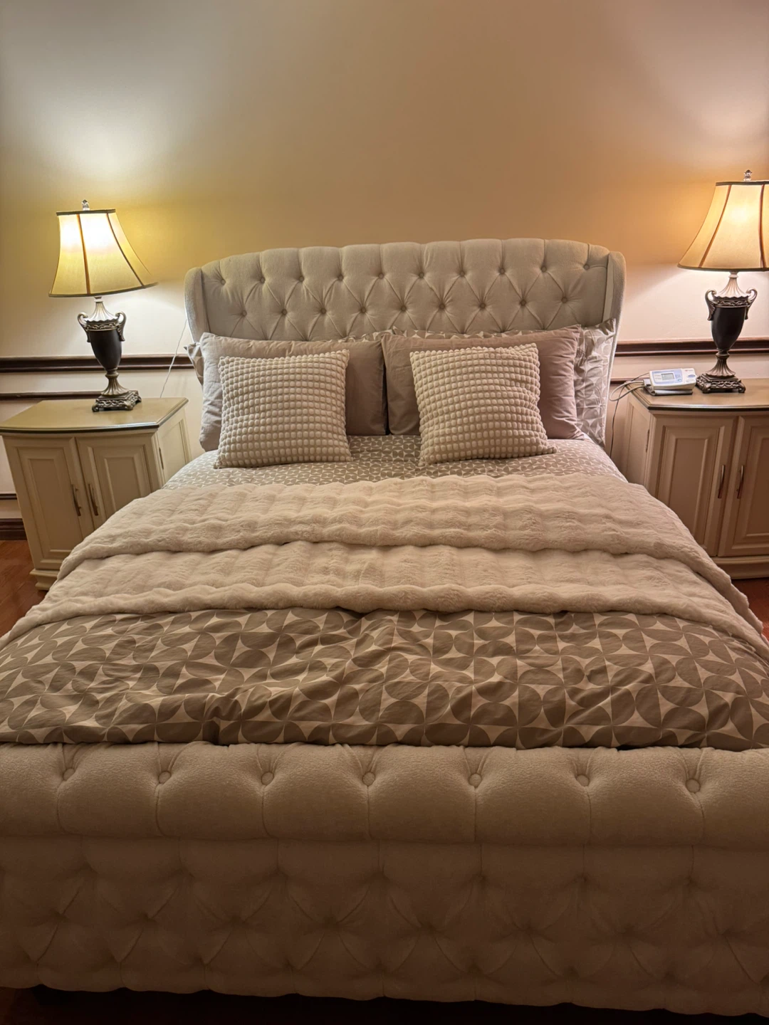 Upholstered Platform Bed with Tufted Headboard