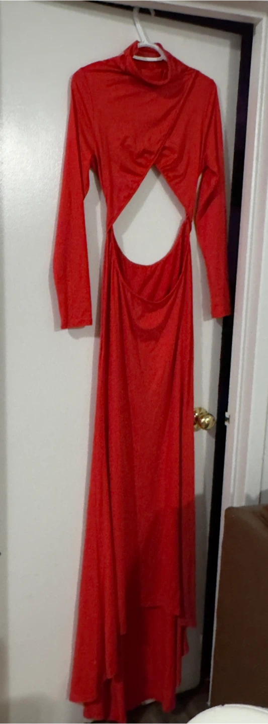 Red Long Sleeve Cutout Dress