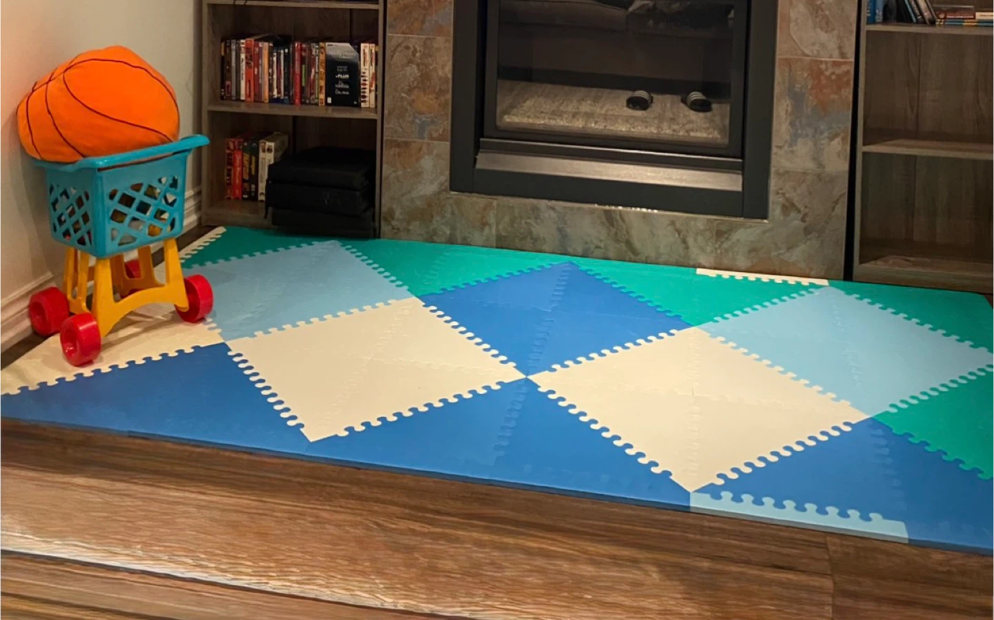 Kids Foam Play Mat - Blue, Green & White